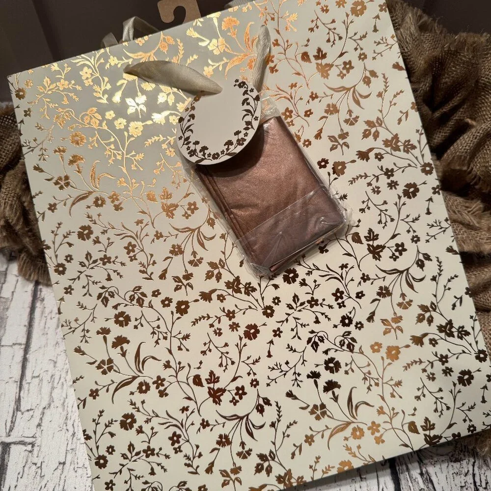 Large Rose Gold and Cream Gift Bags Holiday Floral Set of 3
